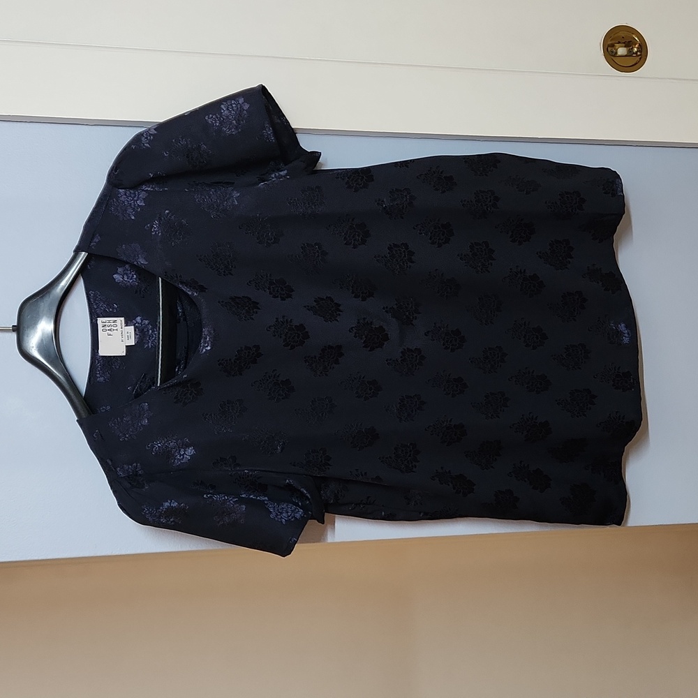 Navy Blue jacquard pull on blouse